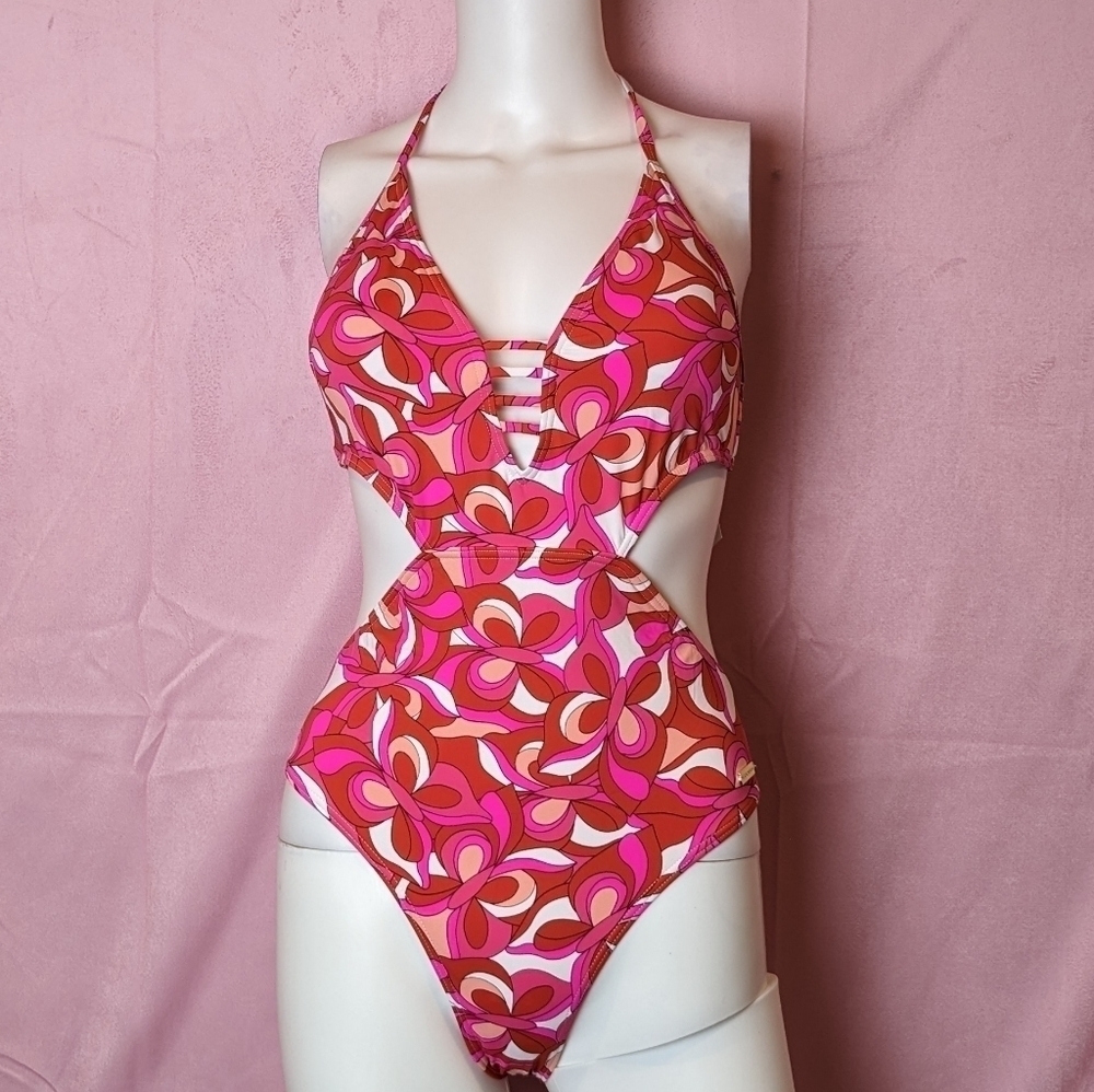 Venus Lascana Pink and Red Butterfly Cut Out Halter Monokini Swimsuit size 4